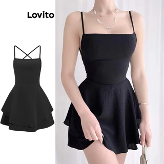 Lovito Vestido casual liso de camada dupla para mulheres L95ED092