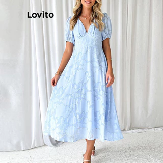 Lovito Vestido casual jacquard liso para mulheres LNL77281