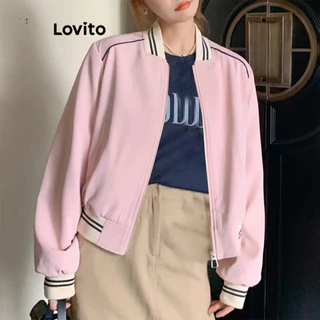 Lovito Jaqueta Preppy Simples Colorblock para Mulheres LNA74483