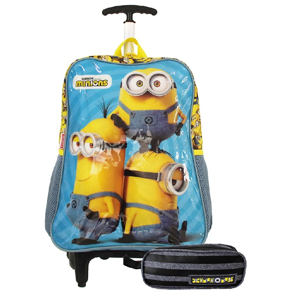 Mochila Escolar De Rodinhas Com Estojo Minions Infantil | Shopee Brasil