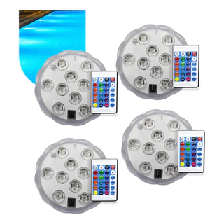 Kit 4 Luz Led Piscina Colorida Controle Remoto Pilha Ventosa