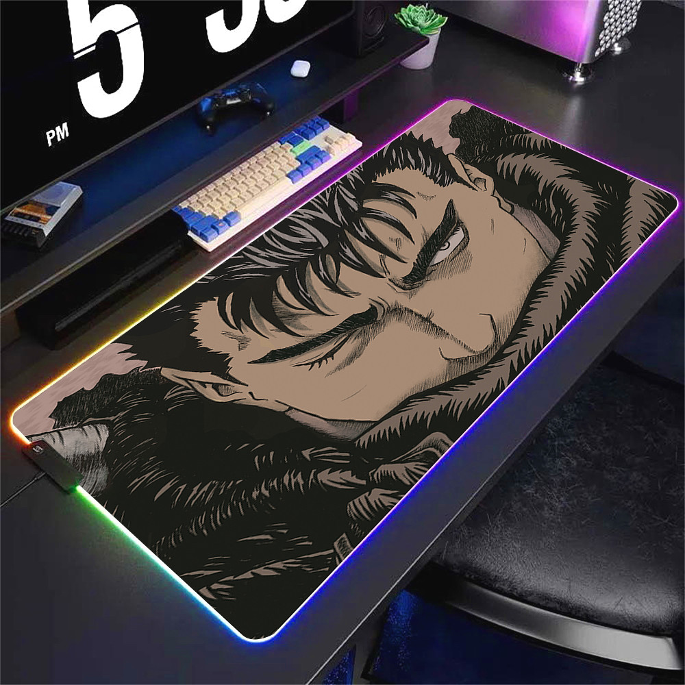 RGB LED Berserk Mouse Pad Xxl Ped Anime Sem Fio Gamer Teclado Mause