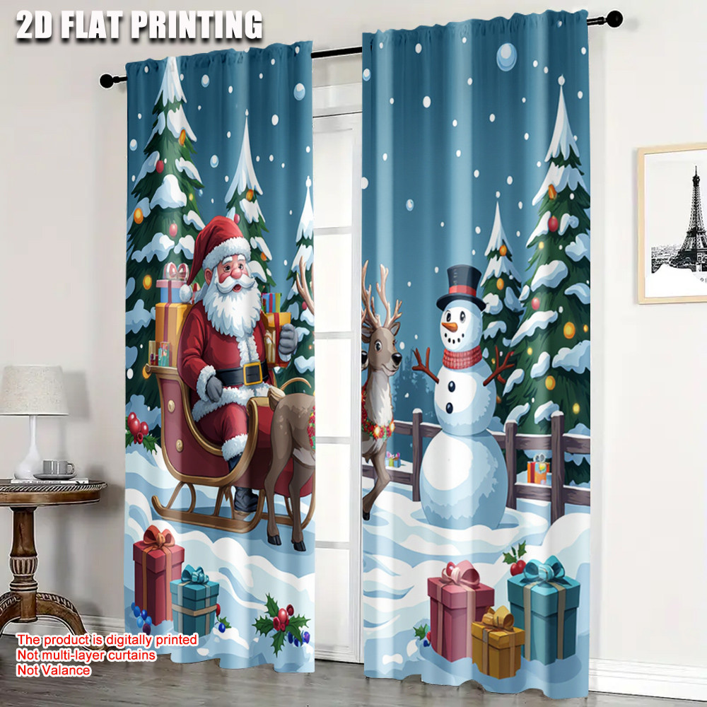 2 Unidades , Impressão Plana 2D Cortinas De Janela Do Dia Dos Namorados Feliz Natal Papai Noel E Renas Poliéster , Sem E