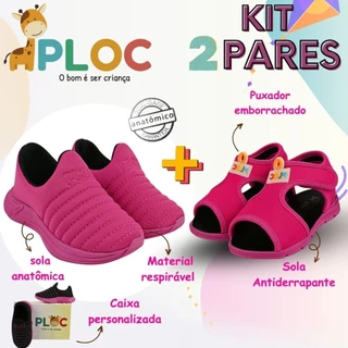 Kit 2 Pares: Tênis Calce Fácil Colors Pink/Pink + Papete Menina Ploc Pap02 em Oferta na Shopee
