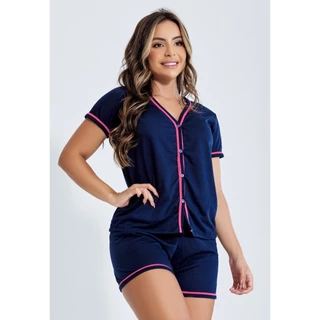 Pijama Blogueirinha Curto | Short Doll Malha com Blusa de Botão