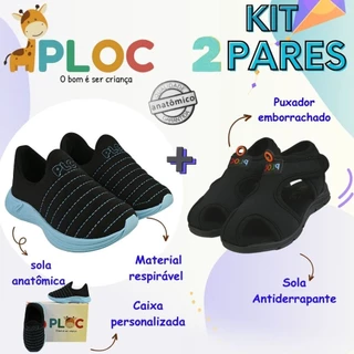 Kit 2 Pares: Calce Fácil Colors Preto Sola Azul  + Papete Menino Ploc Pap01 em Oferta na Shopee