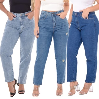 Calça Mom Jeans Feminina Cintura Alta em Oferta na Shopee