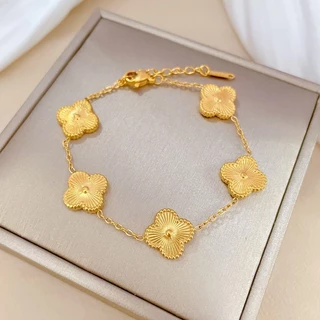 [Aço Titânio Corpo Inteiro] Exclusivo Lucky Flower Press Moedor de Flores Lucky Minimalist Chain Bracelet Pulseira Feminina Influenciadora Retro Ladies Jewelry Acessórios