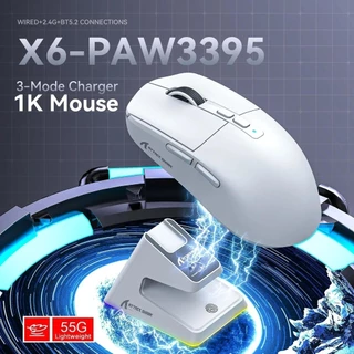 X6 PAW3395 Rato Para Jogos Bluetooth , Conexão Tri-Mode , Base De Carregamento Magnético RGB Touch , Macro