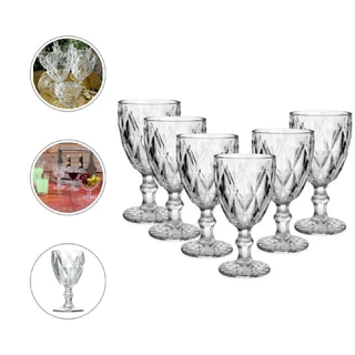Jogo 6 Taças de Vidro Diamond para Vinho Suco Água 260ml