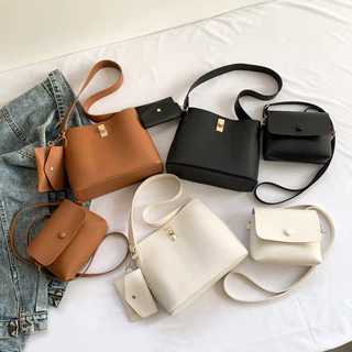 Moda Sólida Cor Sólida Conjunto de 3 peças Saco de 3 peças Saco de Mensageiro com Ombro Pequeno Quadrado