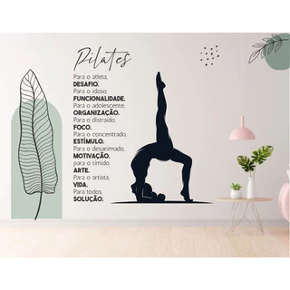 Adesivo Parede Pilates Joseph Frase Silhueta Boho Folha Pb32 exercícios corpo cura folhas folhagem