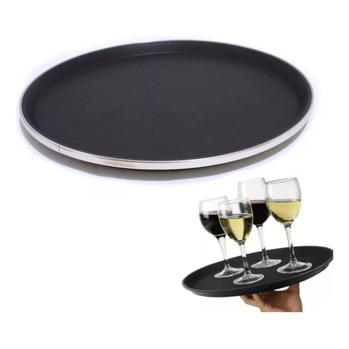 Bandeja Redonda Garçom Antiderrapante 40,5cm Restaurante Bar