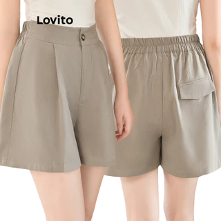 Lovito Short elegante com bolso plissado liso para mulheres L100MD167