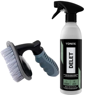Kit Limpeza de Pneu Automotivo Limpador de Borrachas e Pneus Delet 500ml Escova para Pneus Karbox