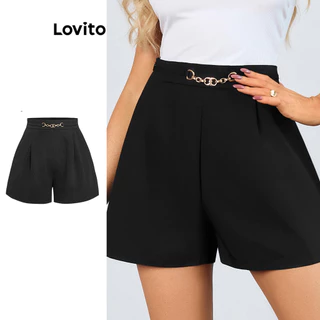Lovito Short elegante de metal liso para mulheres LBL16005