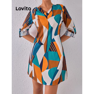 Lovito Vestido elegante com frente dividida geométrica para mulheres LBL14352