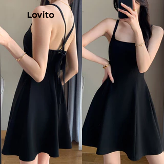 Lovito Vestido elegante com ilhós lisos e laço nas costas para mulheres L100MD319