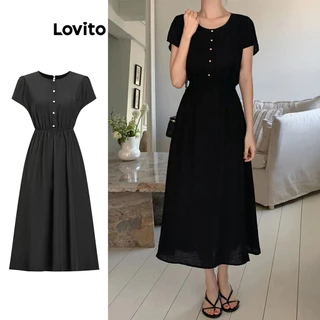 Lovito Vestido elegante com botões simples e plissado para mulheres L100MD090