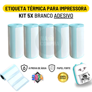 Kit 5 Rolo Bobina Branco Etiqueta Térmica Adesiva 57mm x 15mm 480 Etiquetas Mini Impressora