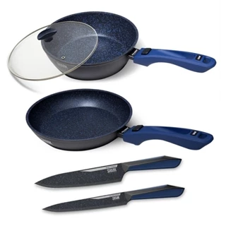 Panelas iChef Ultra Sauté Grand, Day by Day e Tampa de Vidro 24cm Azul com Kit com 2 Facas Azul | Ichef