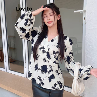 Lovito Blusa casual floral com flores para mulheres L99ED097