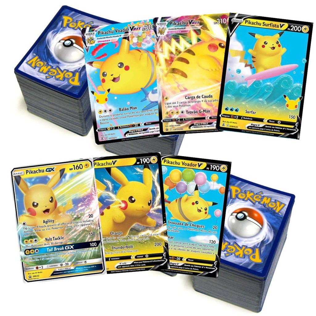 Pokémon 50 cartas + 1 Pikachu Ultra Raro GARANTIDO ORIGINAL | Shopee Brasil