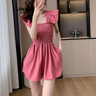 Lovito Macacão casual liso com bata para mulheres LNA68224