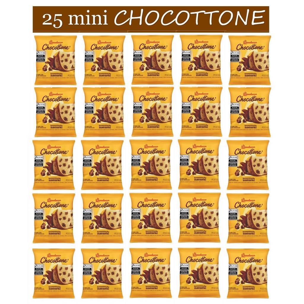 Kit 25 Mini Chocottone Bauducco 80g Panettone com gotas de chocolate ...