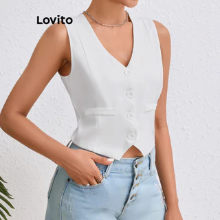 Lovito Blazer casual simples com botões e bolso falso para mulheres LBL17754 em Promoção na Shopee Lovito Blazer casual simples com botões e bolso falso para mulheres LBL17754