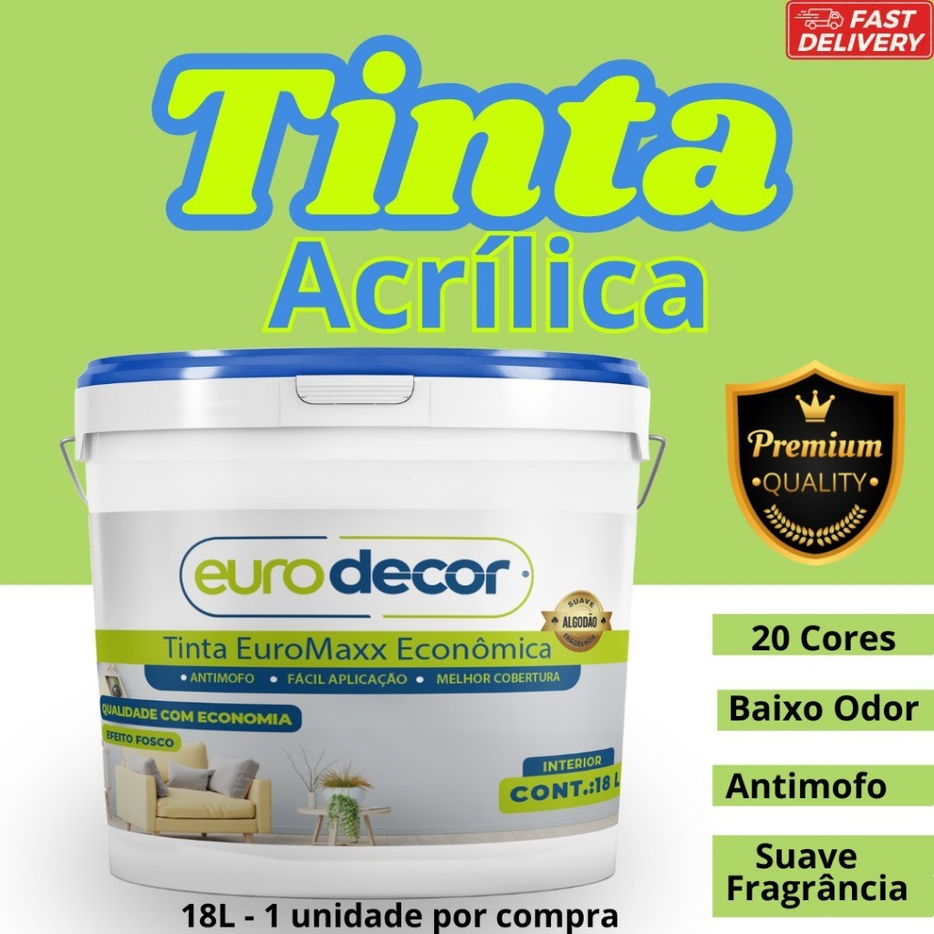 Tinta Acrílica 18L Anti-mofo Econômica Parede Euromax | Shopee Brasil