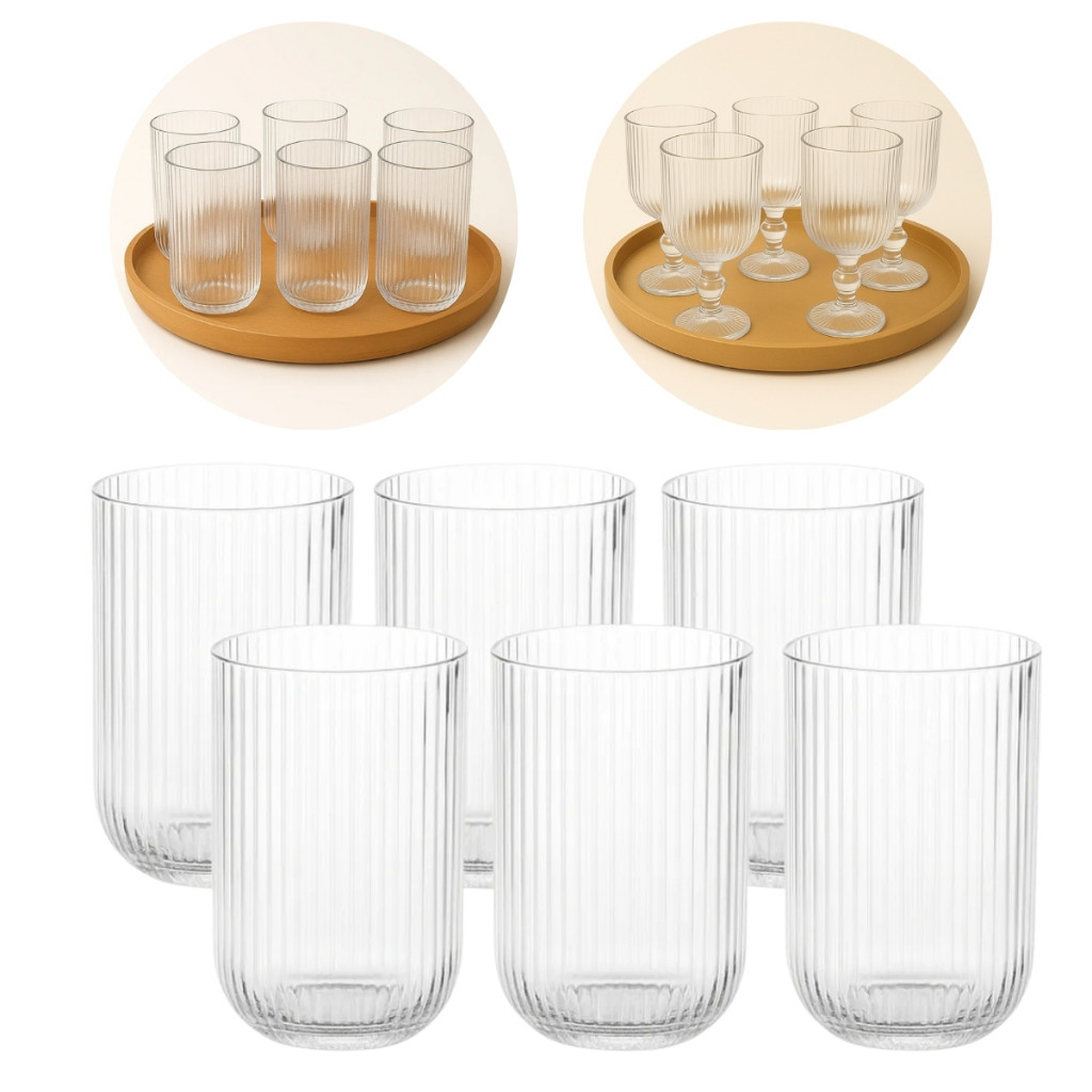 Jogo 12 Copos De Vidro Canelado Cameratta Agua Suco 420ml