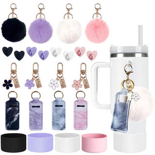 6Pcs Acessórios Para Copos Stanley , Siliocne Water Bottle Boot Cover Lipstick Holder Bag Porta-Chaves Em Forma De Coração