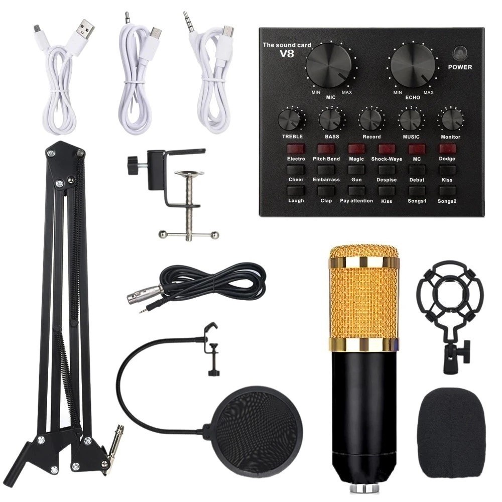 Kit Interface Mesa V8 + Microfone Bm800 Com Braço Articulado MTV8 (F3)