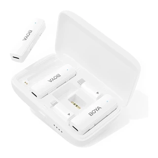 Microfone Lapela Boya Link 3 em 1 Usb C 3.5mm Ios Branco