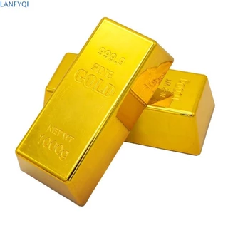 Barra De Ouro Falsa LANFYQI , Tijolo Dourado Brilhante Com Peso De Papel , Barras De Plástico Para Decoração De Mesa