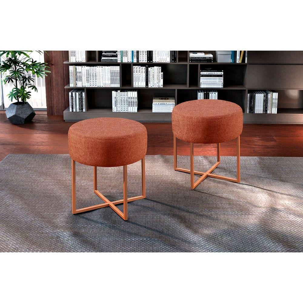 Puff Banqueta Otávio Luxo Base Bronze Castellar Móbile Terracota