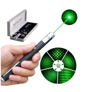 Caneta Laser Pointer Verde Potente 10000mw Até 9km Estojo 5 Ponteiras Efeitos Diferentes 2 Pilhas AAA (não recarregável)