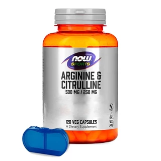 Arginina 500mg e Citrulina Now Foods 120Cáp + Porta Cápsulas