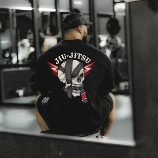 2024 Nova Camisa Oversized Masculino Jiu Jitsu Caveira Faixa Preta 100% Algodão Roupa de Academia Tecido de Envio no mesmo dia