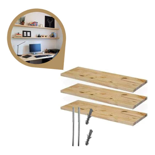 Kit 2 Prateleiras de Madeira 100 Cm + Suporte Invisível Quarto Cozinha Sala