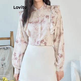 Lovito Blusa elegante com babados lisos para mulheres L100MD212