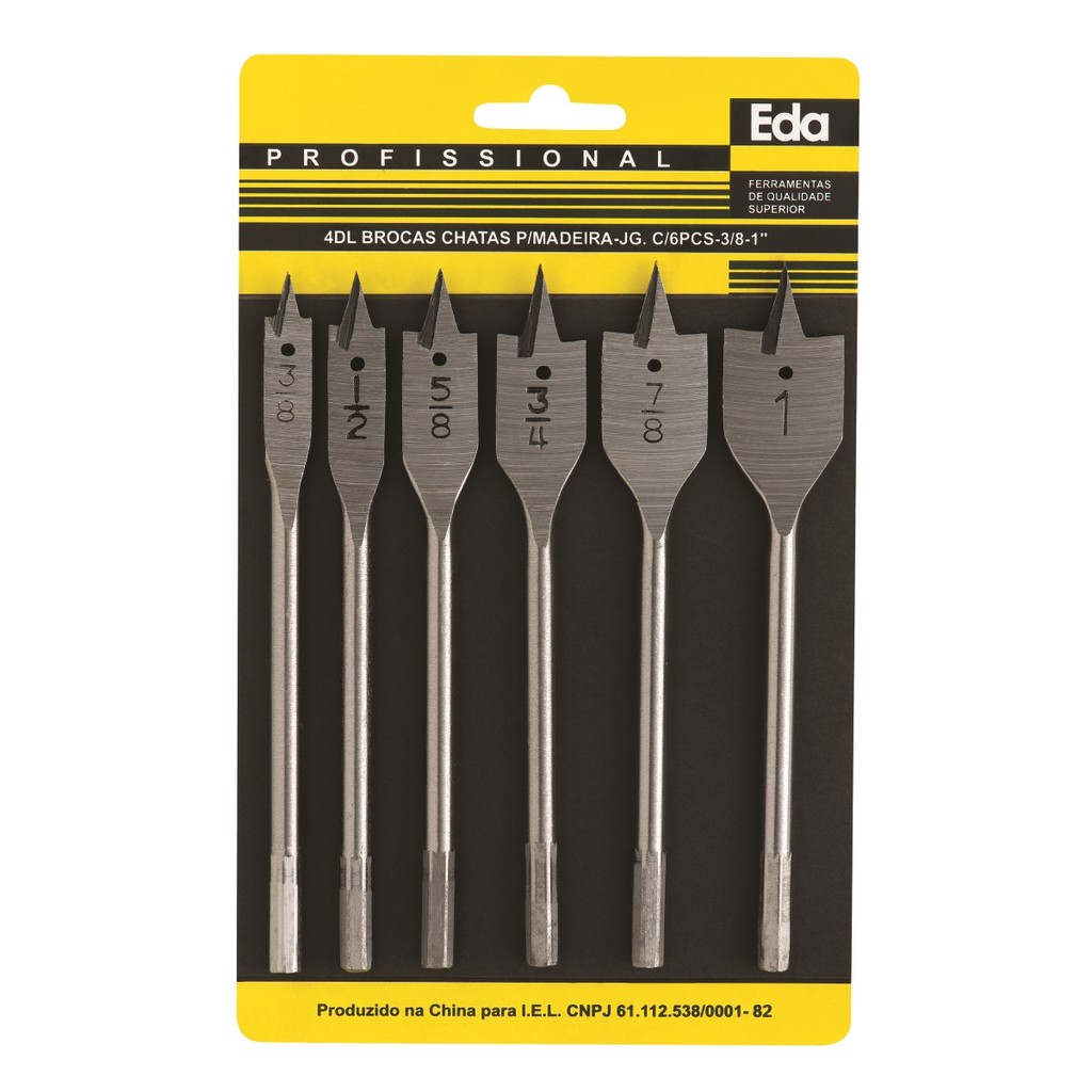 Jogo de Broca Chata para Madeira 3/8" a 1" com 6 peças