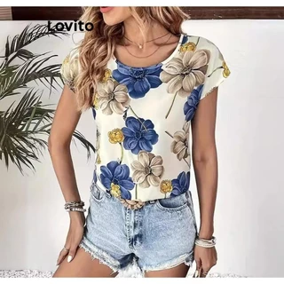 Lovito Blusa casual com estampa floral para mulheres LNL79274