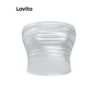 Lovito Elegante Top de alças com ombros descobertos para mulheres L101AD333