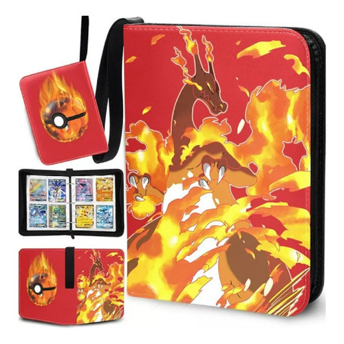 Fichario Album Pasta Charizard P/ 400 Cards Pokemon C/ Ziper