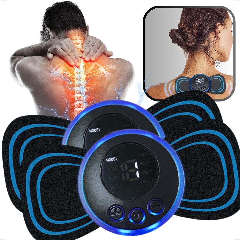 2x Massageador Portátil Elétrico Dor Pescoço Coluna Recarregável Micro Choques Acupuntura Gel