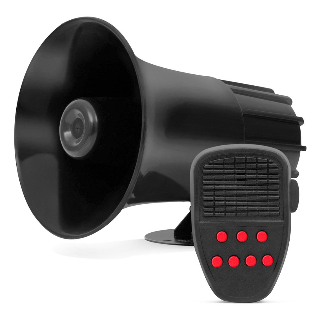 Sirene de Alarme Alto Falante Multifuncional 7 tons Microfone Escola Empresas 120dB 12V
