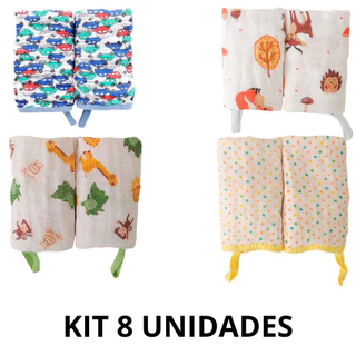 Kit 8 Toalhas Pano Fralda de Boca Babete Bebe Soft Menino Menina Neutro Macio 100% Algodão