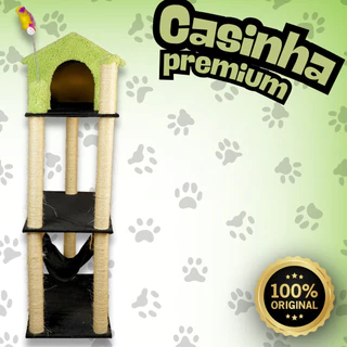 Arranhador Casinha de Gato com Rede Suspensa e 3 Andares